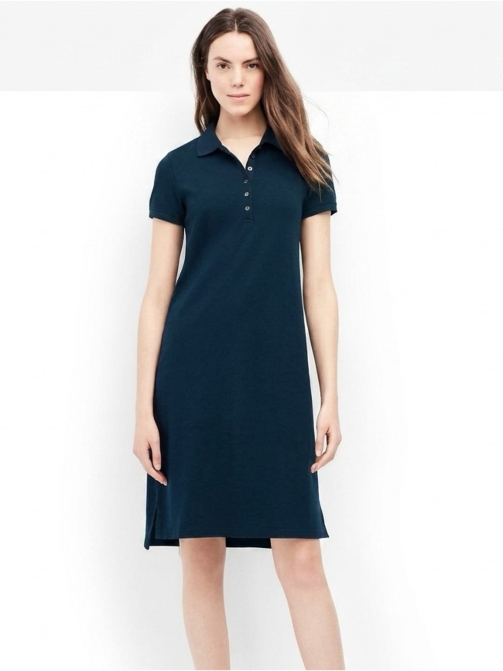 Lands' End Women's Short Sleeve Polo Dress -
Dark Navy Blue, Collared Shift Dres